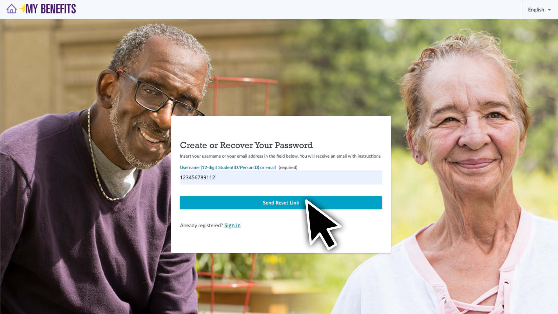 Enter your Student ID and click the Send Reset Link button.