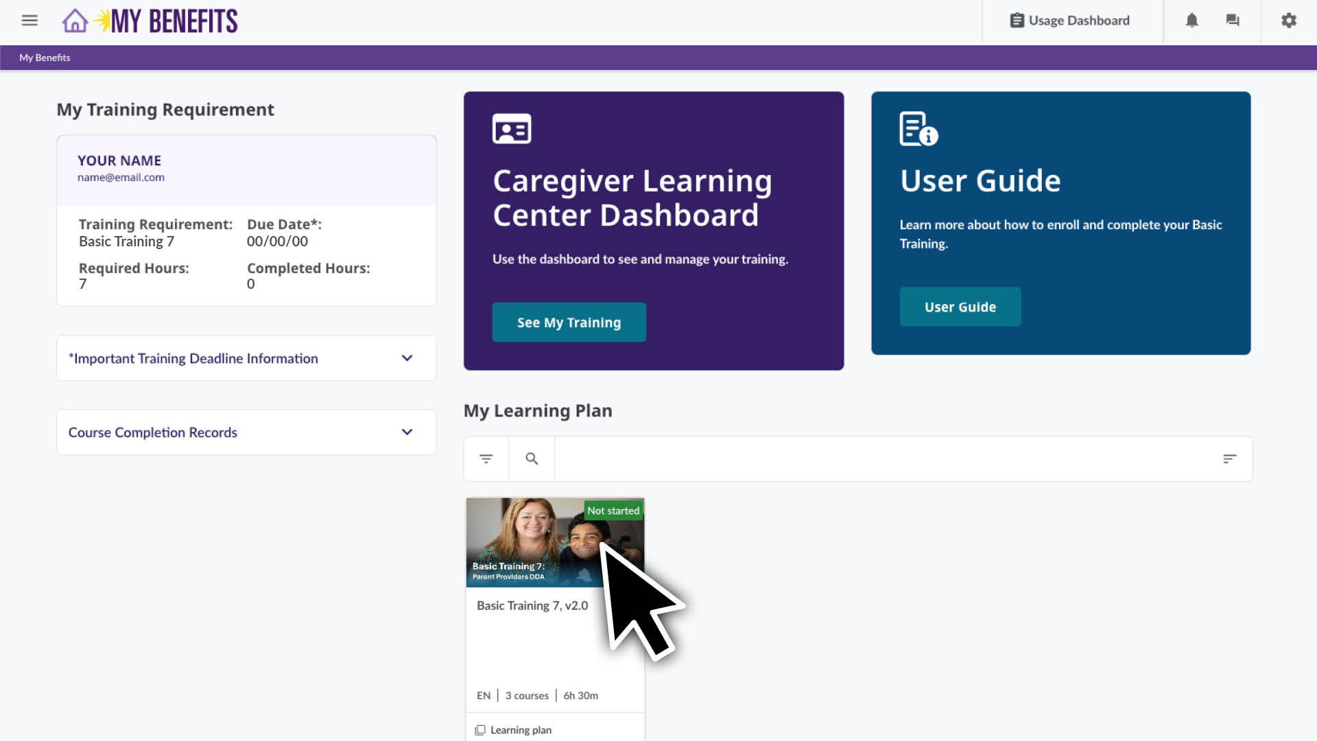Click on your Learning Plan on the home page.