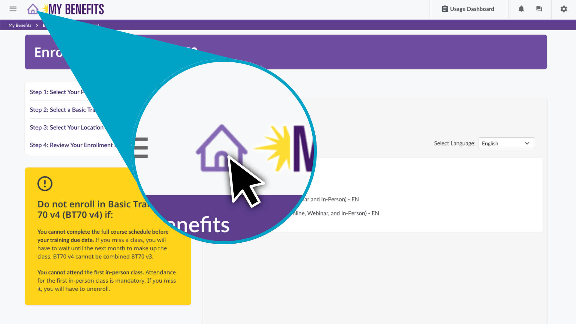 Click the Home icon to return to your home page. 