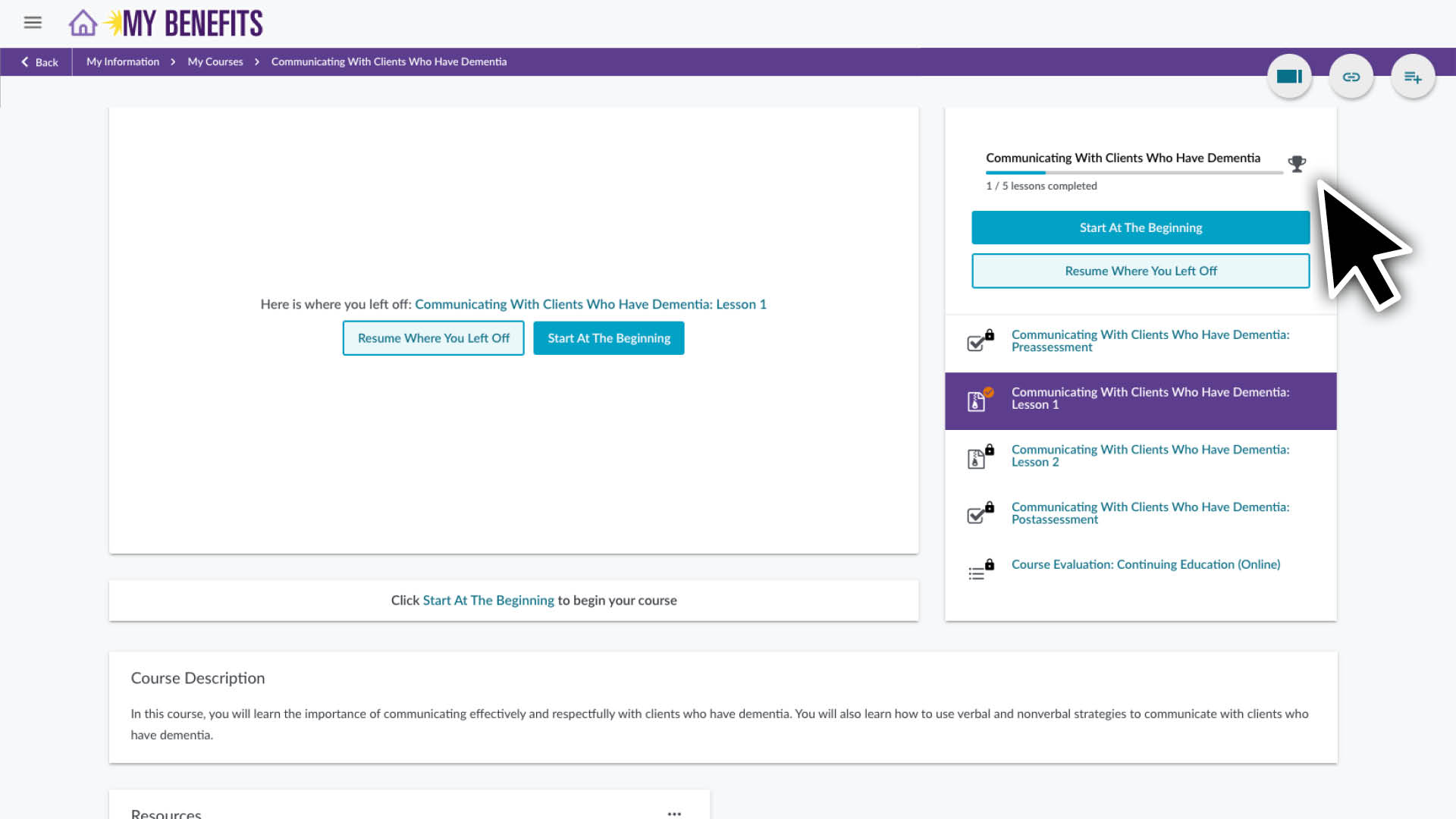 You can review your progress or where you currently are in the course here. 