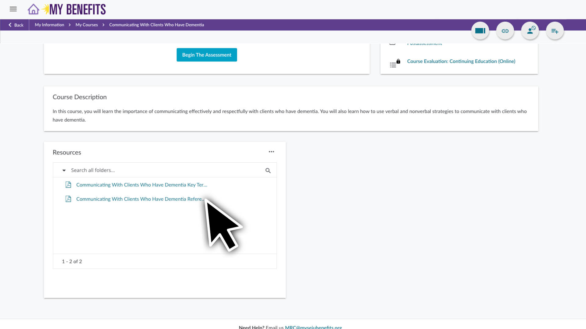 The course description, materials and resources at the bottom of the page.